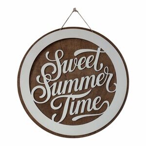 Sweet Summer Time Layered Round Wood Wall Sign - White and Brown Farmhouse Style